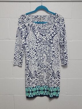 Lilly Pulitzer Boho Casual Long Sleeve Dress with Teal Border Trim